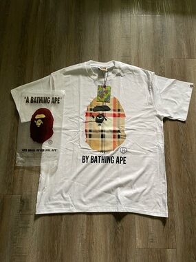 white bape x burberry tee